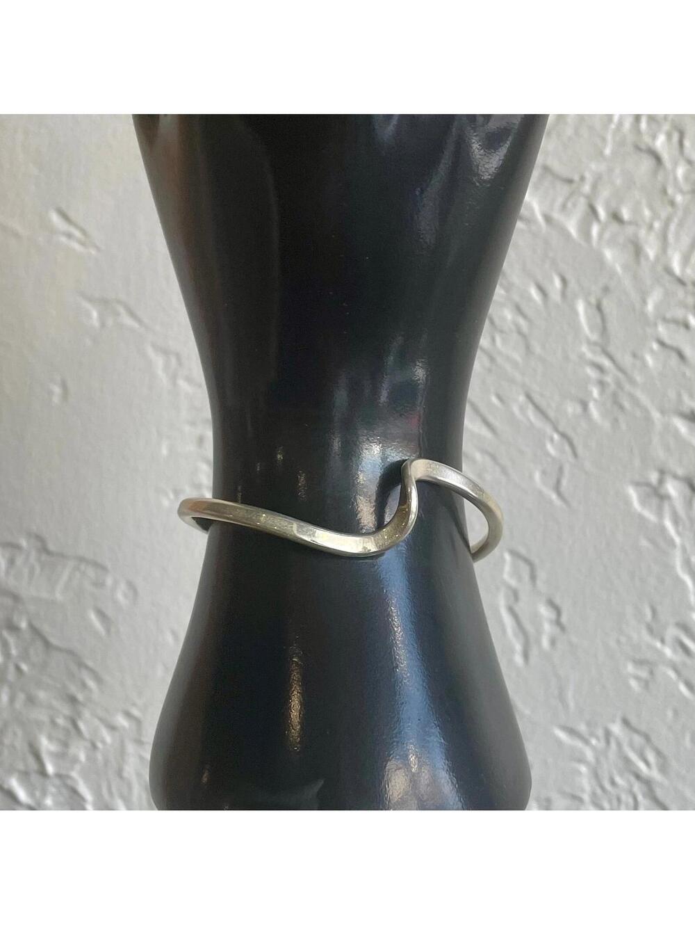 Modernist .925 Sterling Silver Vintage Mexico Abstract Cuff Bracelet One Size